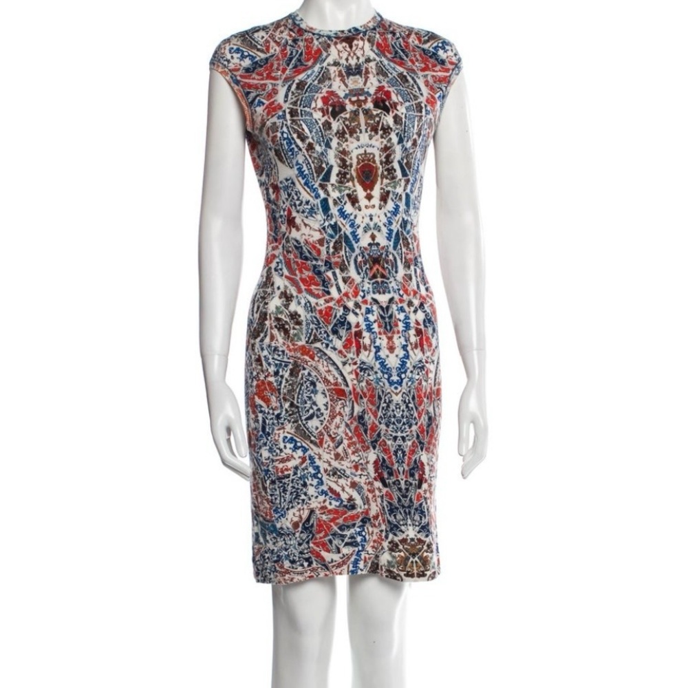 Alexander McQueen Red Blue Brown Midi Dress